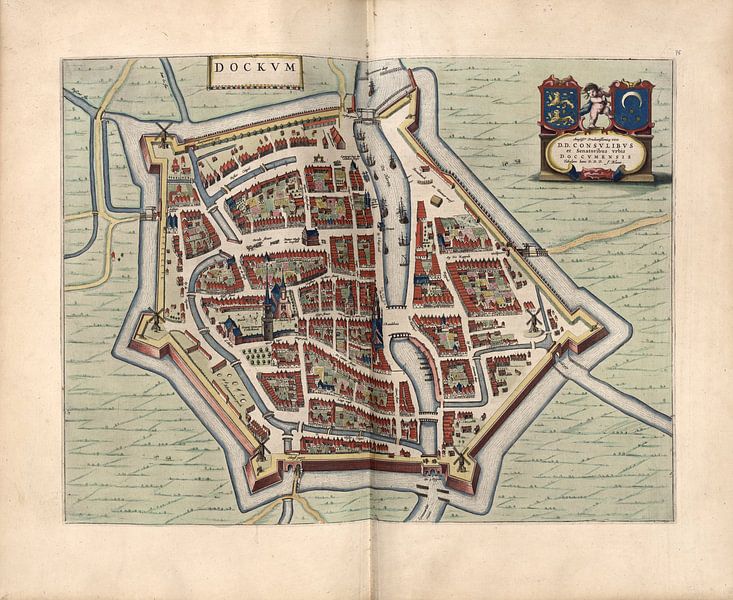 Dokkum, Plan de la ville Joan Blaeu 1652 par Atelier Liesjes