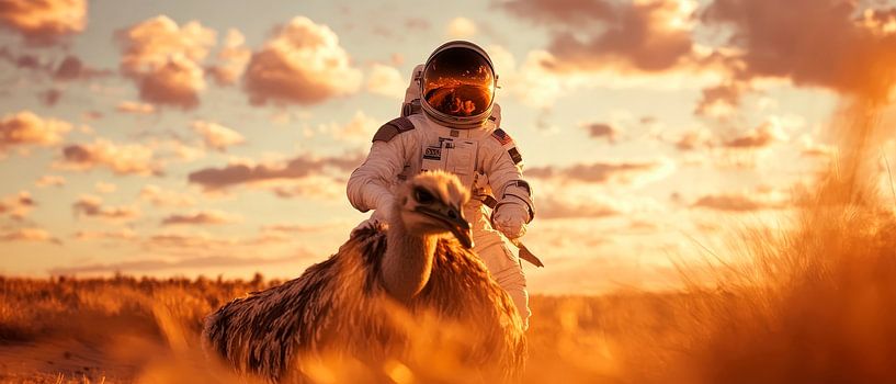 Astronaut with dog on sunny desert by Poster Art Shop