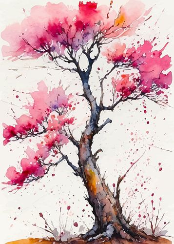Roos aquarel schilderen - Ruwe bloemen expressie