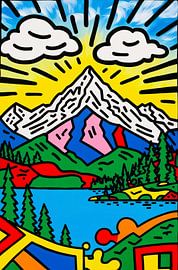 Bunte Berglandschaft mit See von Art & Soul Creations