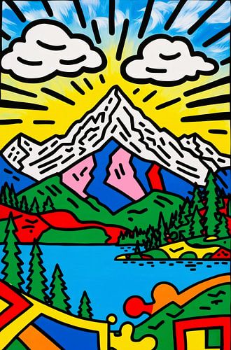 Kleurrijk berglandschap met meer