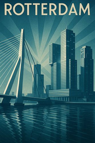 Rotterdam Reiseposter - Moderne Skyline und Erasmusbrücke