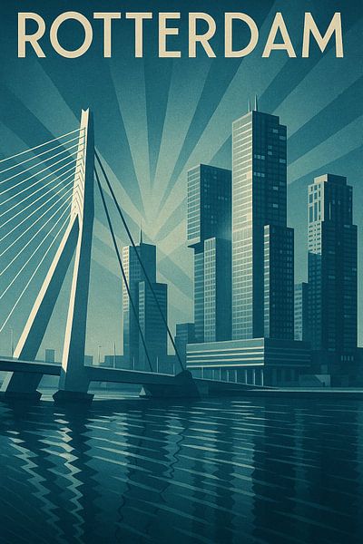 Rotterdam Reiseposter - Moderne Skyline und Erasmusbrücke von Travel Shop