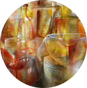 Feest - glazen en flessen in geel, goud en oker van Annette Schmucker