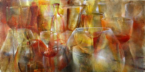 Party - glasses and bottles in yellow, gold and ochre by Annette Schmucker