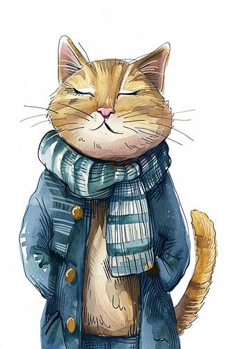 Oranje kat met blauwe jas