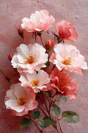 Oil Painting of Pink and White Roses by Kumo de Bloom