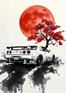 Nissan GT-R R34 Sumi-E Schilderij 2 van MIROKKU