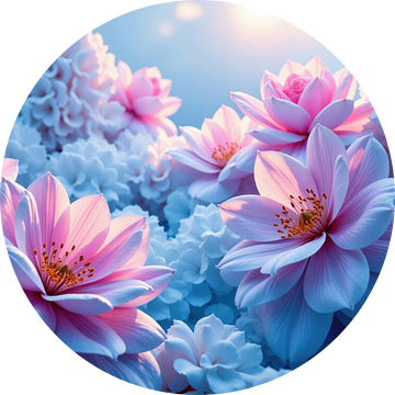 Roze en blauwe bloemen in zacht licht van Markus Gann