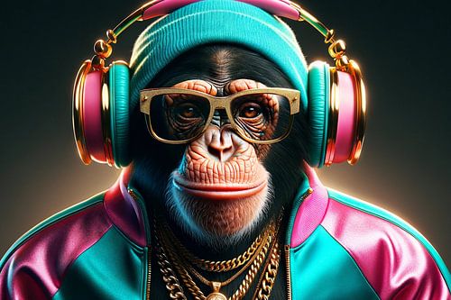 Chimpansee met stijl - beats en schittering