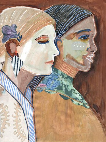 Mixed media art print featuring mother and daughter by Renske
