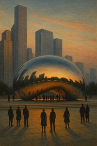 Millennium Park in der Dämmerung: Figuren bei der Skulptur
