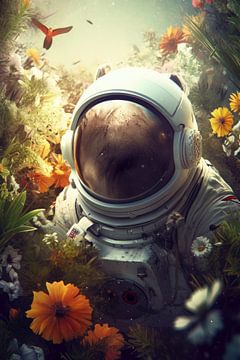 Astronaut omringt door de jungle op een vreemde planeet van Digitale Schilderijen