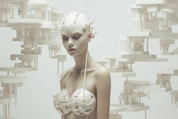 Digitaal creëerde afbeelding van een mooie vrouw in science fiction robot look van Art Bizarre