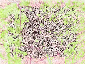 Map of Graz with the style 'Soothing Spring' by Maporia