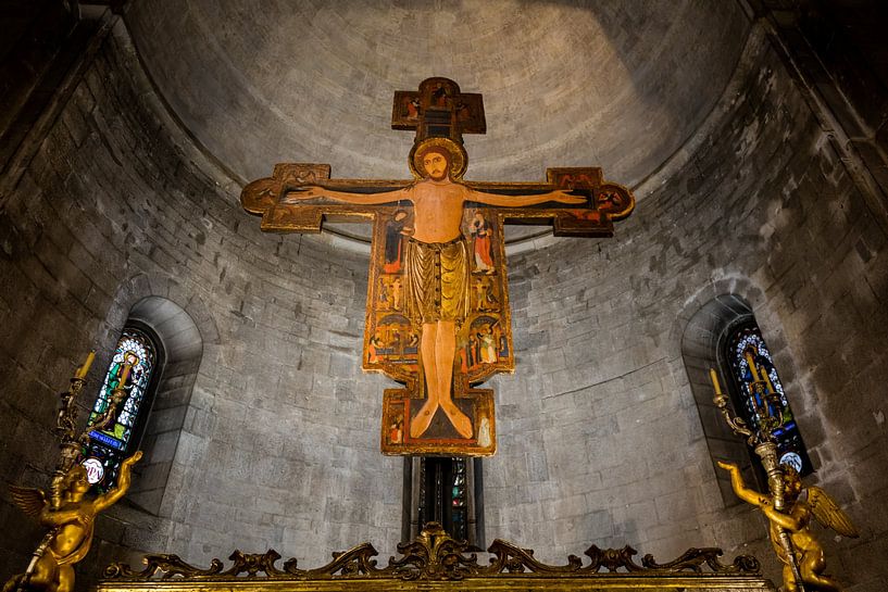 Crucifix in Church San Michele in Foro in square center of Luca, Tuscany, Italy by Joost Adriaanse