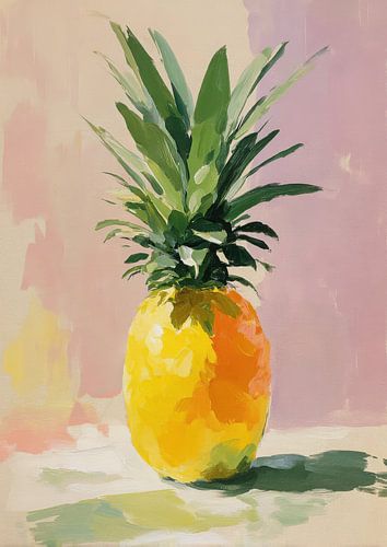 Ananas op pastel - Minimalistisch olieverfschilderij