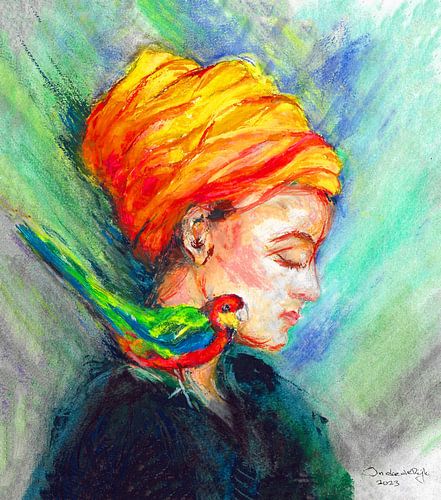 Portrait of a Bohemian woman . Hand-painted. by Ineke de Rijk