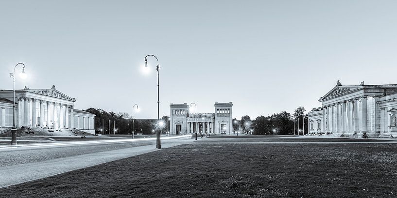 Königsplatz in Munich during the blue hour - monochrome by Werner Dieterich