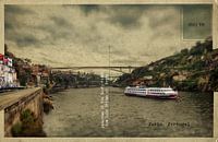 oude retro postkaart van de rivier de Douro,  Porto, Portugal van Ariadna de Raadt-Goldberg thumbnail