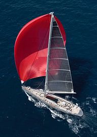 Sailing with super yacht on the Mediterranean. Helicopter view. by Albert Brunsting