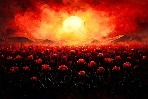 Enchanting red floral landscape by Imperial Art House