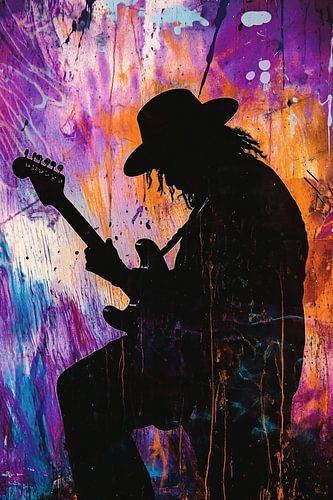 Kleurrijk silhouet van gitarist