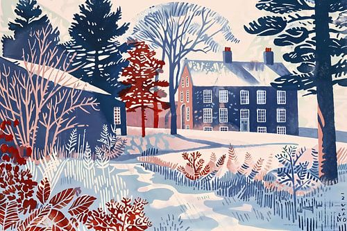 Seizoensgebonden landschap en natuur, vlak en beperkt palet.