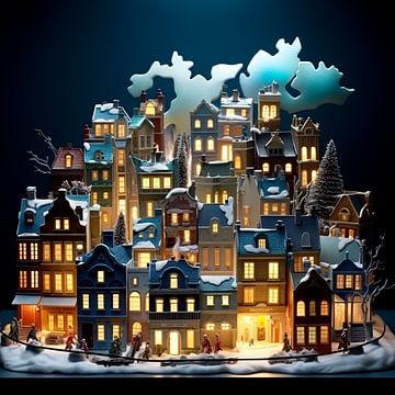 Miniatuur landschap porselein nachtverlichting surrealistische huizen bomen van gm_designs