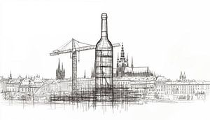 Wine bottle construction panorama