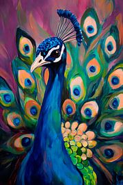 Colourful peacock in art style by Poster Art Shop