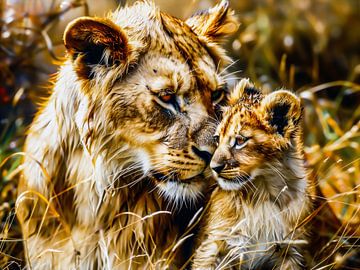 Lion | Lionne avec bébé sur Max Steinwald