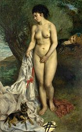 Bather with a Griffon Dog - Lise on the Bank of the Seine, Pierre-Auguste Renoir