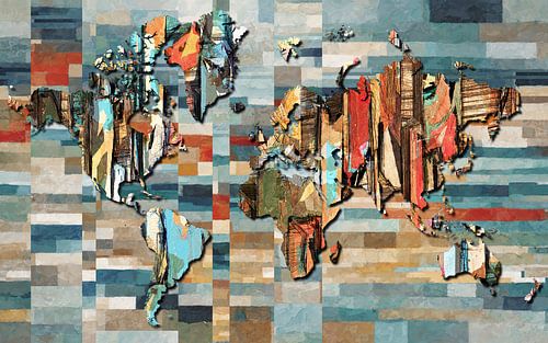 Abstract World Map - Colourful Modern Wall Decoration