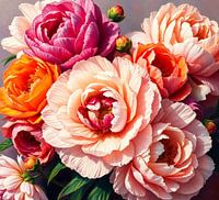 a colourful bouquet of peony rose flowers.