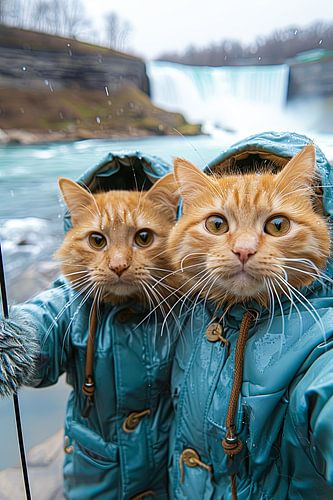 Drizzle Purr: Avontuurlijke katten bij de waterval