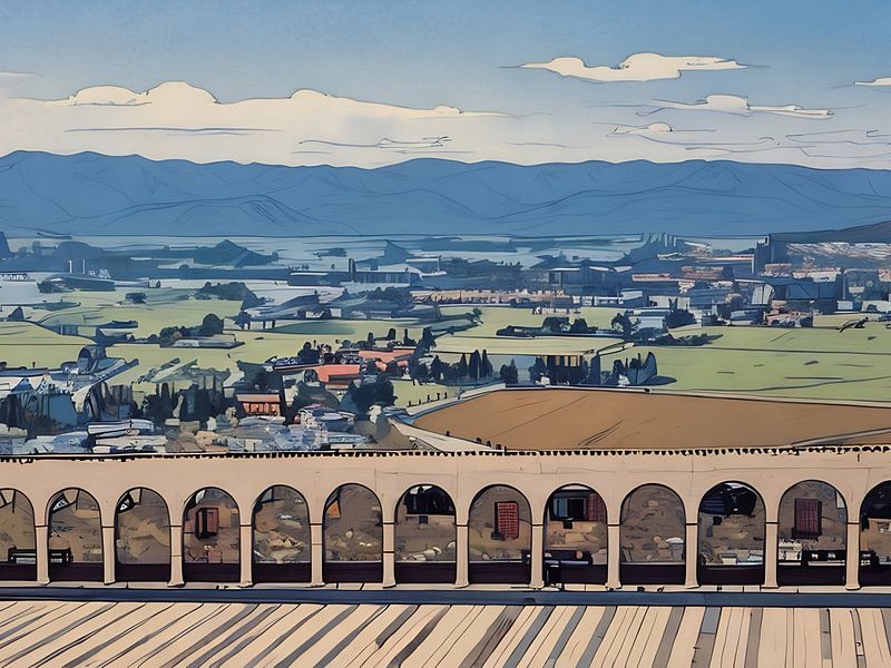 Le cloître et la campagne d'Assise par Sergio Pazzano