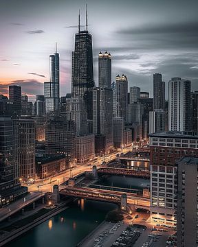 skyline van Chicago van fernlichtsicht