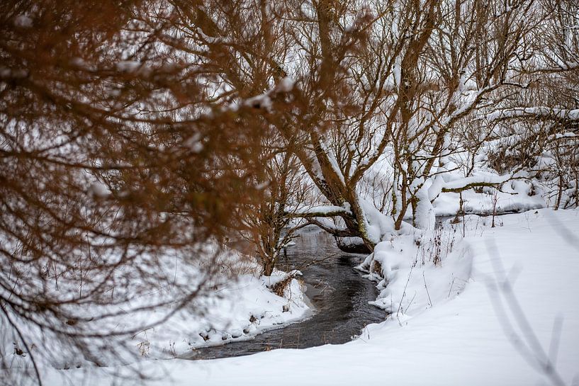 Besneeuwd winterlandschap met beekje van t.ART