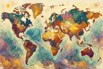 Colourful impressionist world map by Maps Are Art