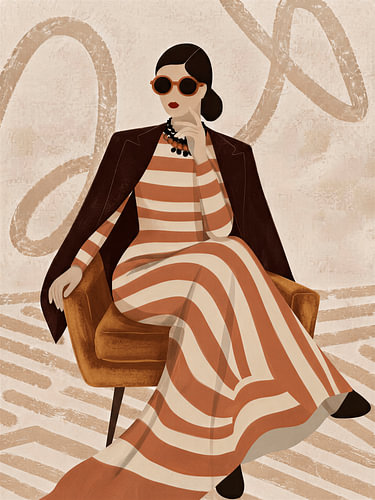 Porträtillustration einer Frau im eleganten Retro-Stil