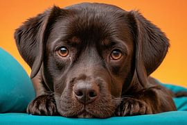 Bedingungslose Treue – Schokoladenbrauner Labrador auf türkisfarbenem Hintergrund von DesignByDessie