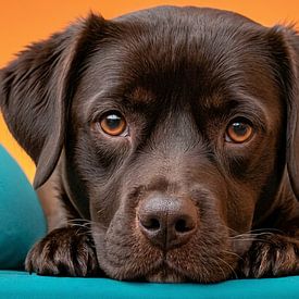 Bedingungslose Treue – Schokoladenbrauner Labrador auf türkisfarbenem Hintergrund von DesignByDessie