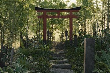 Vieux sanctuaire japonais abandonné dans la forêt sur Besa Art