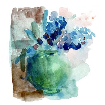 Blauwe hyacint in bolle vaas van Atelier BIS