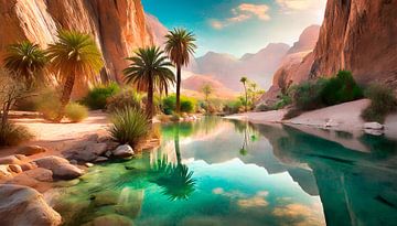 Canyon with palm trees and river by Mustafa Kurnaz