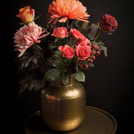 Flower still life Orange & Gold by Marjolein van Middelkoop