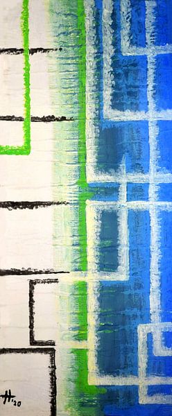 Verwobenes Muster in Blau, Grün, Schwarz und Weiß, I von elha-Art