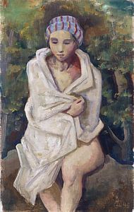 Karl Hofer, Fröstelnde Frau mit Badetuch und Turban, 1945