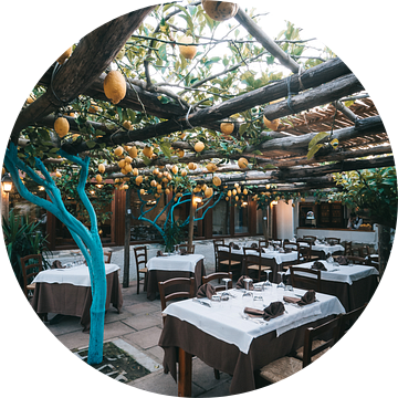 Italiaans restaurant op Procida ondereen pergola van citroenbomen van Michiel Dros